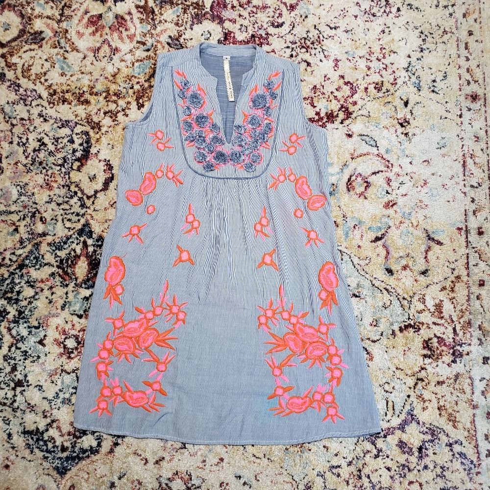 Uncle Frank Sleeveless Floral Embroidered 100% Cotton Dress Size Small
